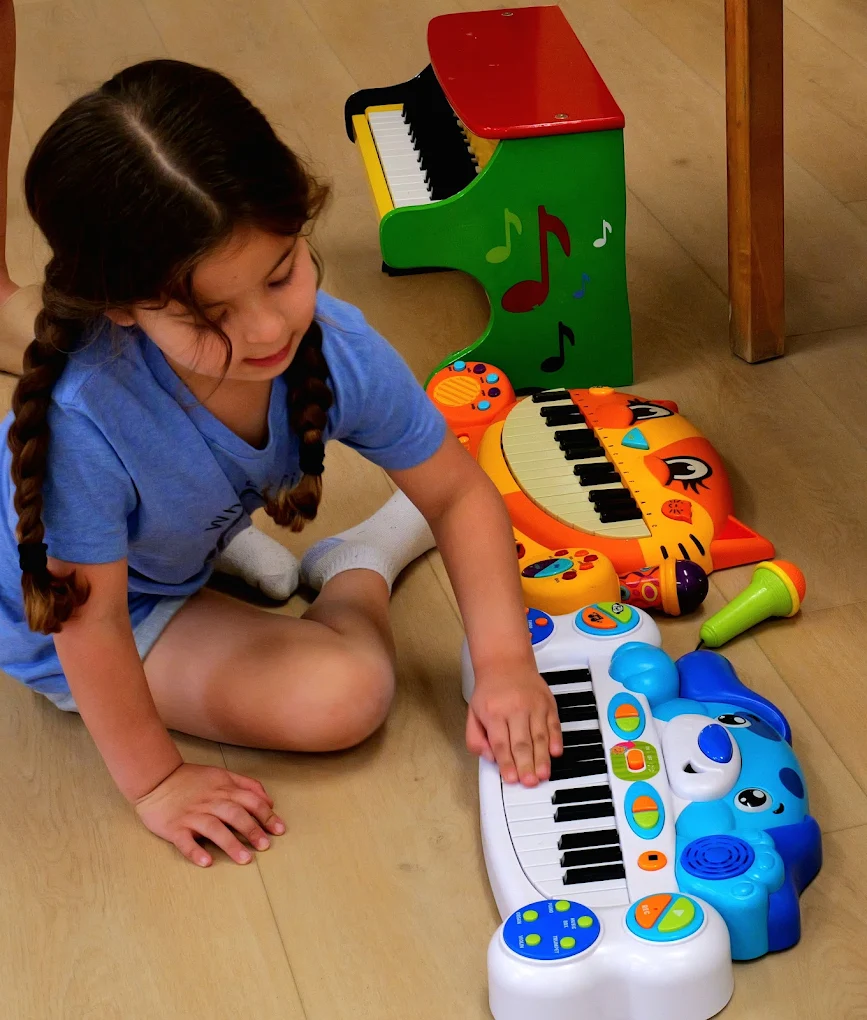 Child playing instruments
